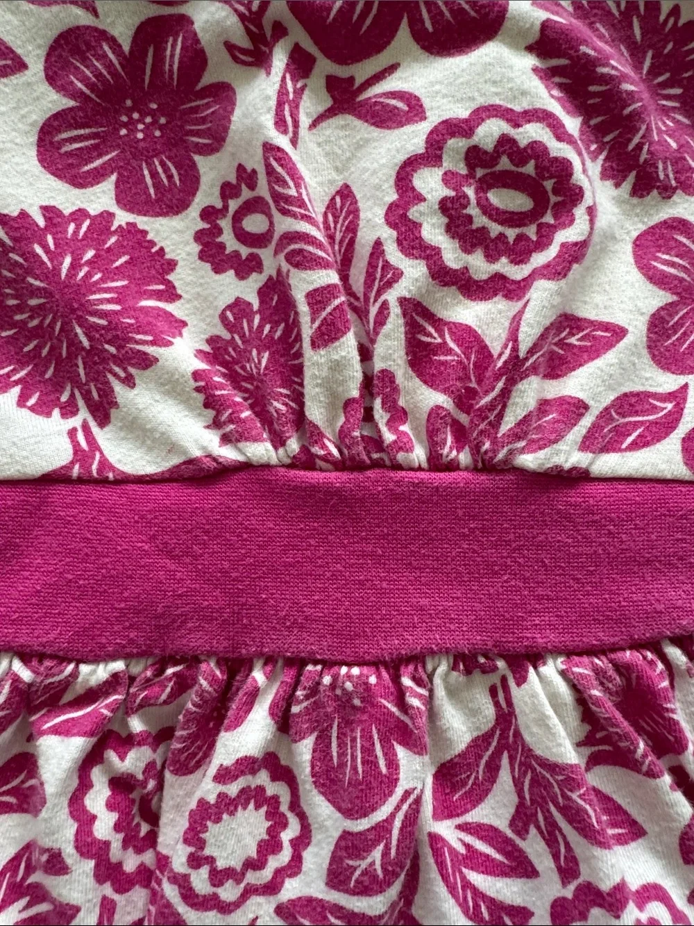 Tea Collection White Dress with Pink Floral Print and Pink Waistband
